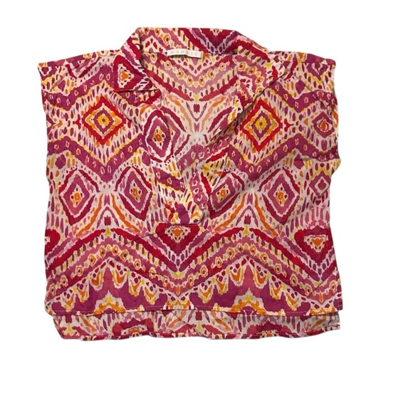 Karlie Pink Orange Ikat Print Cotton Popover Blouse Size Small - Picture 2 of 8